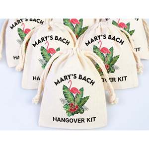 Custom Name Flamingo <b>Hangover</b> <b>Kit</b> Cotton Bags Party <b>Recovery</b> Bags with Personalized Flamingo Design - Product Image 2