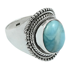 แหวน925พลอยลาริมาร์ธรรมชาติทำด้วยมือสไตล์โบฮีเมียนดีไซน์หรูหราสินค้าออกใหม่ - Product Image 1