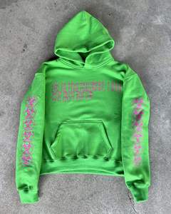 High Quality 100% Cotton Streetwear Heavy Weight Men Hoodie No String Custom <b>Raw</b> Hem Cropped Hoodie with Screen Print - Product Image 5