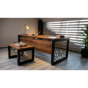 New Arrival Seljuk Geometric Laser Cut Metal Leg Executive Office Desk Set for Corporate Commercial Office Use - Product Image 1