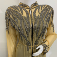 Kaftán Abaya de Georgette de Lujo para Mujer, Ropa de Oriente Medio, Cuello Barco Árabe, Mangas Largas con Cuentas, Largo hasta el Tobillo, Adornado a Mano