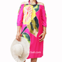 Vestido veraniego con estampado de flores tropicales para mujer, vestido veraniego a la moda, ropa de diario, rayón, pintura a mano, ropa de playa de Bali