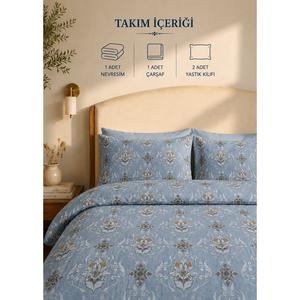 Parure de lit imprimée Alessa en satin bleu, respirante, 100 % coton, technique de tissage - Product Image 2