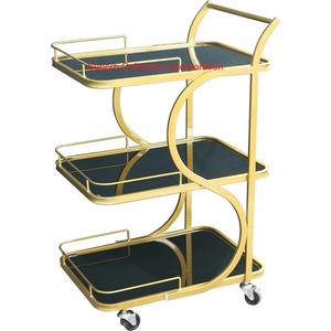 Atractivo carrito de servicio de 2 niveles de Metal dorado con barra moderna superior de mármol para el hogar, cocina, comedor, Elegante restaurante de Hotel - Product Image 5