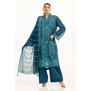 Traje de verano bordado de gasa color verde azulado para mujer - Product Image 2