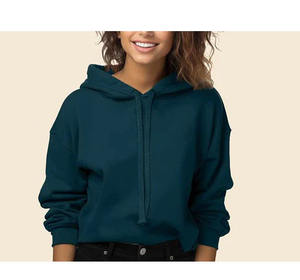 Nouvelle conception, col rond, ensembles de sport d'automne personnalisés, femmes, coton uni, ample, manches longues, pull court, capuche - Product Image 1