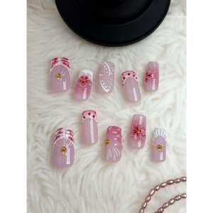 Uñas Postizas con Efecto Luminoso Blush Petal Glow, Arte de Uñas Elegante con Efecto Brillante - Product Image 3