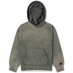 Sudadera con capucha de forro polar grueso de poliéster/algodón para hombre, estilo vintage lavado, de invierno, oversize, streetwear, con bolsillo y hombros caídos - Product Image 1