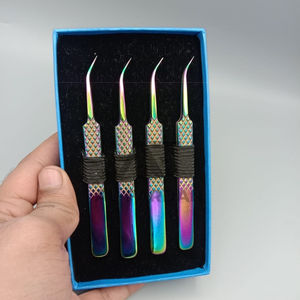Pinzas de pestañas de acero inoxidable con logotipo personalizado, agarre de diamante de color multiplasma de punta recta curva J para pestañas de gran volumen - Product Image 4
