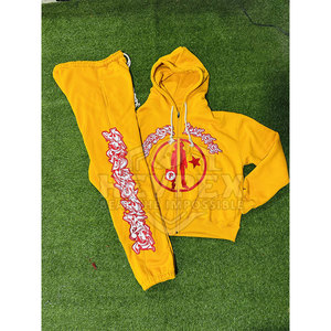 Ropa de calle para hombre con logotipo personalizado, chándal de dos piezas, conjunto de pantalones de Jogger sueltos y sudaderas con capucha, 100% algodón de talla grande para invierno - Product Image 3