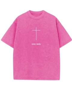 Camiseta Extra Grande de Algodón Lavado Personalizada por el Fabricante, Estampado de Cruz Rosa, Estilo Urbano, Aspecto Vintage, Venta al por Mayor Personalizada - Product Image 1