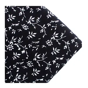Premium quality wholesale floral printed pure black cotton fabric for women dress