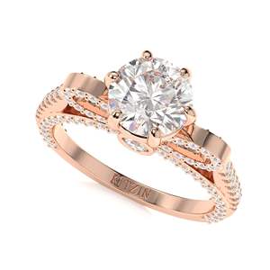 Diamante de corte redondo estilo único solitario con acentos anillo de compromiso para mujer - Product Image 1