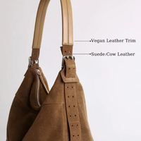 Sac fourre-tout en daim à sangle réglable marron foncé sac à main en cuir véritable sac à bandoulière minimal fait à la main grande capacité sac à main Vintage