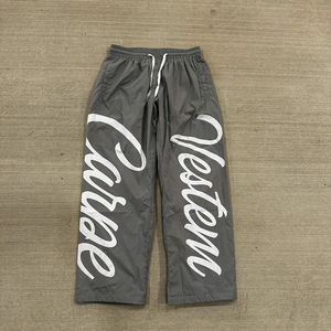 Men's High Quality Loose Nylon Sweatpants Custom Logo Drawstring Pockets Waterproof Streetwear <b>Stacked</b> Casual Digital Print - Product Image 3