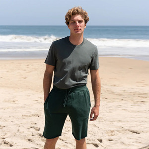 Men Green French Terry <b>Shorts</b> 100% Luxury Organic Cotton Pre Shrunk Premium Comfortable Classic Fit <b>Sweat</b> <b>Shorts</b> - Product Image 3