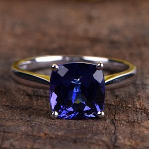 Anillo de compromiso solitario de piedras preciosas de tanzanita con corte de cojín de Color azul VVS certificado, regalo de moda de lujo de oro sólido de 14K, novedad - Product Image 2