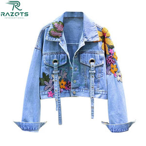 แจ็กเก็ตยีนส์ครอปแขนยาวของผู้หญิงเสื้อนอกลำลองฤดูหนาวระบายอากาศดี OEM - Product Image 3