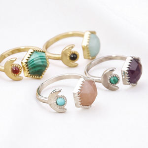 Designer Hexagon <b>Amethyst</b> Gemstone Adjustable <b>Ring</b> - 925 Silver <b>Gold</b> Vermeil Moon <b>Ring</b> - Party Wear Gemstone Wholesale <b>Rings</b> - Product Image 3