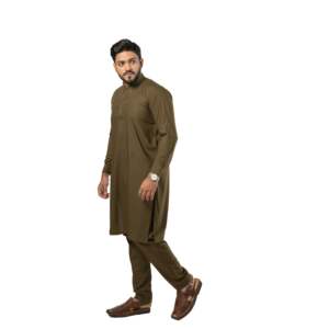 Kurta Nadeem P-17 Tradicional de Manga Larga, Algodón de Peso Medio, Verde, para Novio, Estilo Mehndi - Product Image 4