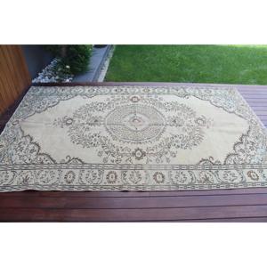 5.2x8.4 ft Vintage Rug, Turkish Rug, <b>Brown</b> Floral <b>Wool</b> Rug - Product Image 3