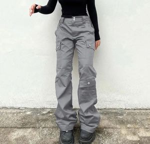 New Multi Pocket Workwear <b>Jeans</b> Grey <b>High</b> <b>Waist</b> Casual Pants - Product Image 6