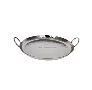 Plateau de service de dattes de fruits secs en forme de rectangle Plateau de service de nourriture en aluminium plaqué argent moderne avec poignée de branches - Product Image 4