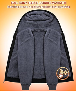 Mens <b>Fleece</b> Lined Pullover Hoodie <b>Thick</b> Hooded <b>Jacket</b> Winter Warm Casual Solid Digital Printing Athletic Sweatshirt - Product Image 2