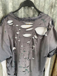 เสื้อยืดแขนยาวสองชั้นสำหรับผู้ชายเสื้อยืดทรงหลวมสำหรับซักวาฟเฟิลแอซิดแบบขาดติดโลโก้100% แบบกำหนดเอง - Product Image 3