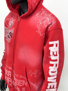 Nouveau style de fabricants de sweats à capuche sérigraphie personnalisée vêtements de rue sweats à capuche en coton épais surdimensionné avec fermeture éclair et lavage à l'acide pour hommes - Product Image 4