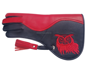 RehexImpex 2026 (35cm) Red Falconry Gloves Double-Layer Cowhide Owl Embroidery Lightweight Luxury Long Protective Bird Handling - Product Image 3