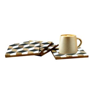 Posavasos de té de madera personalizables con soporte Diseño de incrustaciones de hueso clásico hecho a mano Cuadrado o redondo de la India - Product Image 4