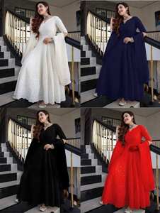 Georgette pure lourde indienne avec broderie et travail de séquence et travail de pierre de diamant robes longues avec travail de broderie Dupatta - Product Image 2