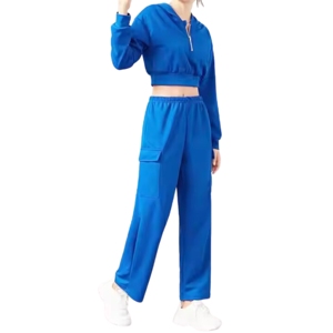 Chándal ODM de alta calidad deportivo hecho a medida para mujer, chándal de entrenamiento de algodón 100% de Color azul a precio razonable - Product Image 6