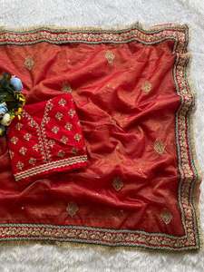 Fabuleux rouge traditionnel Sari doux Banarasi Crush tissu Festival indien mariée classique fête ethnique Royal Sari porter des femmes - Product Image 6