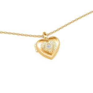 Jeulia Custom Double Sided Engraved <b>Heart</b> Photo <b>Locket</b> Necklace with Zircon for Anniversary - Product Image 2