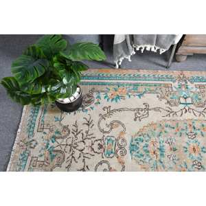 Classique Beige Bleu Vintage Tapis Turc 3.9 X 6.8ft À La Main Patchwork Conception Laine Bambou Soie Matériel Latex Support pour Vivre - Product Image 2