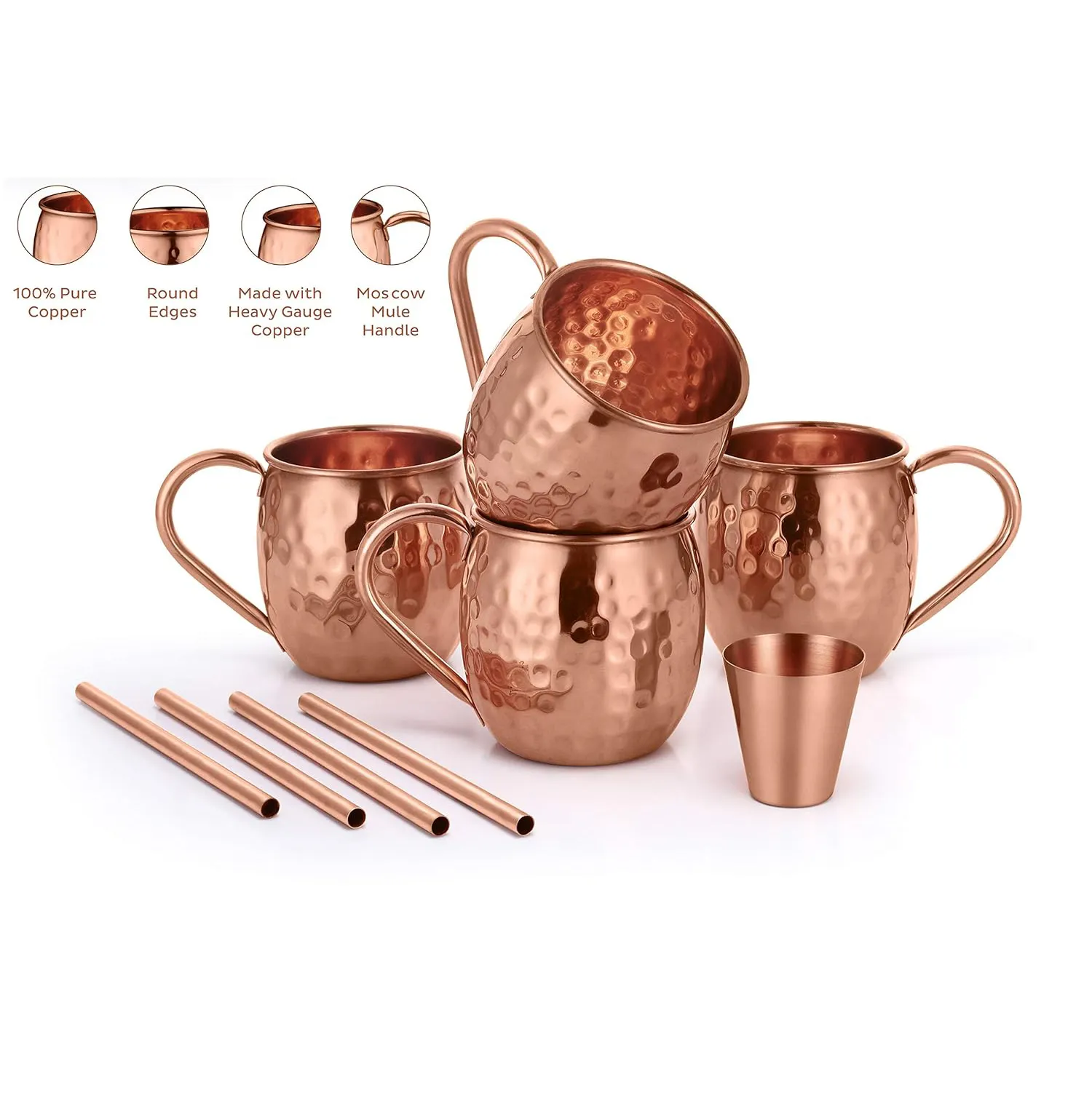 Vente en gros de mules martelées en cuivre de style indien avec emballage cadeau 100% Tasses à boire en cuivre massif pur fabriquées à la main