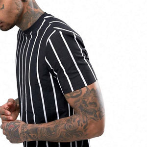Camiseta de algodón a rayas verticales para hombre, ropa de manga corta con servicio OEM, venta al por mayor - Product Image 2