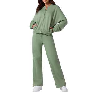 Chándal informal de 2 piezas para mujer, ropa de salón de entrenamiento de gran tamaño con patrón sólido, con cremallera, novedad - Product Image 1