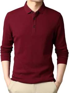 Men's <b>Long</b> <b>Sleeve</b> Polo <b>Shirt</b> Casual Print & Solid Styles Size XL Anti-Wrinkle Button Decoration <b>Golf</b> Polo 100% Cotton - Product Image 3