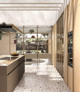 Modern Luxury Flat Deep Havana Kitchen Cabinets Italian Style Modular Wooden Kitchen Island Living Room Integrated Wall Unit Fur - Product Image 1