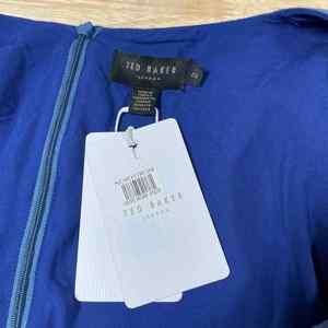 Ted Baker London Women's Blue Floral Print Puff Sleeve Faux Wrap Empire Waistline A-Line Midi <b>Dress</b> Size 2 <b>Romantic</b> Chiffon - Product Image 6