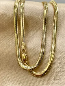 Collier à maillons en plaqué or massif sans diamant Collier à chevrons en or serpent Chaîne en or massif pour femme - Product Image 4