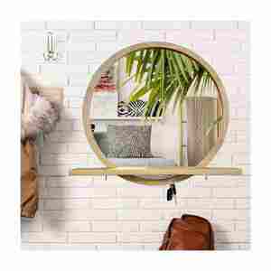 Espejo de pared de diseño moderno hecho a mano con marco redondo de madera nueva decoración del hogar de calidad de exportación de la India - Product Image 1