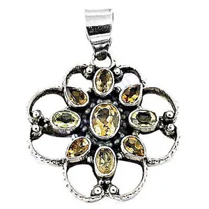 Pendentif en argent 925 avec citrine, design floral, fait à la main, bijoux religieux en pierres précieuses pour femmes, matériau principal platine, accent or rose - Product Image 1