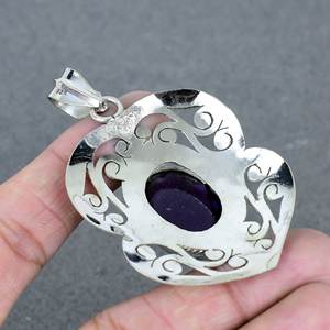 จี้ทองเหลืองแอเมทิสต์ธรรมชาติผลิตในอินเดียพร้อม925ชุบเงินสำหรับงานแต่งงานเครื่องประดับเงิน - Product Image 4