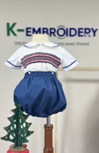 Venta al por mayor de alta calidad ODM Sweet Smocked vestido de diseño personalizado de verano Maxi mamelucos para niñas hecho a mano Smocking - Product Image 4