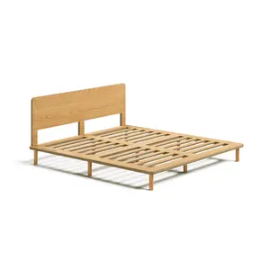 Custom Designed Solid Oak Wooden Durable Platform Bed Frame Furniture Modern Wholesale Wood Bedframe