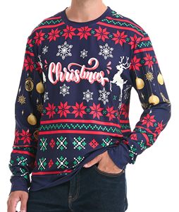 Men's Heavyweight 240gsm Custom Christmas Printed Sweatshirt Mens Heavyweight Cotton Blend Crew Neck Pullover Holiday Casual Top - Product Image 2